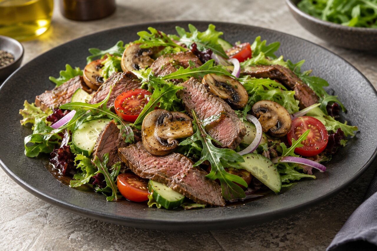 Beef mushroom salad
