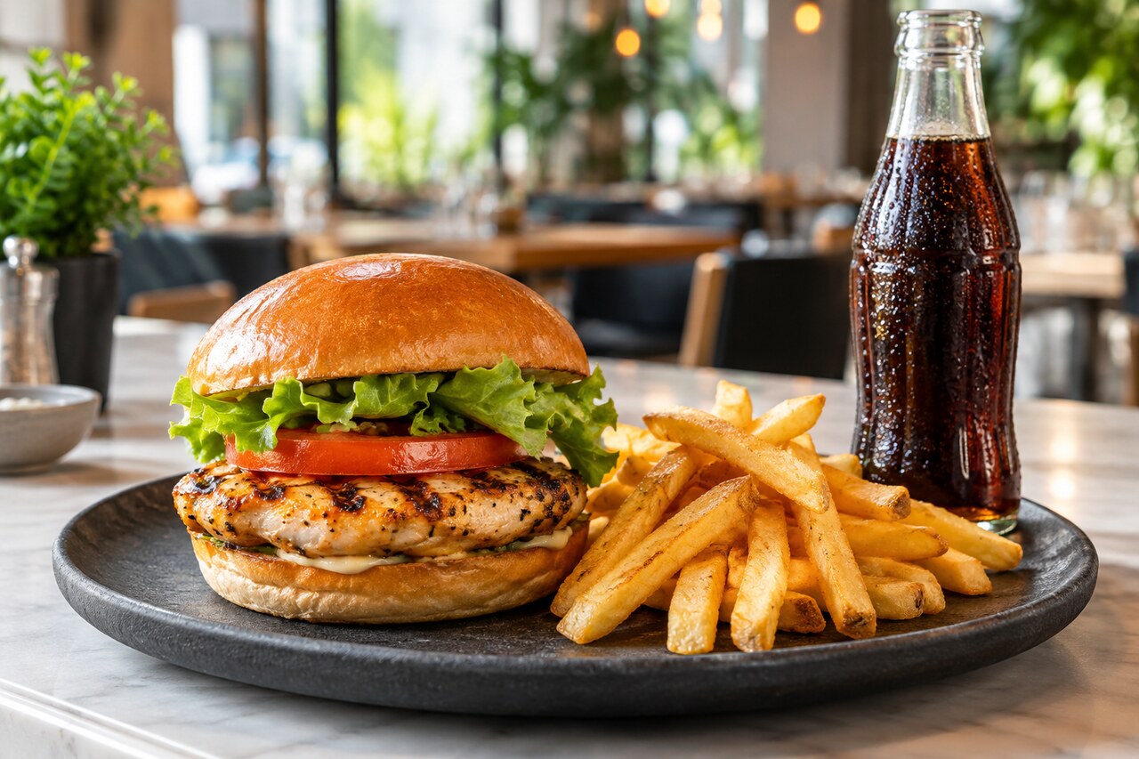 Package 1 - Chicken burger, soft drink & French fries