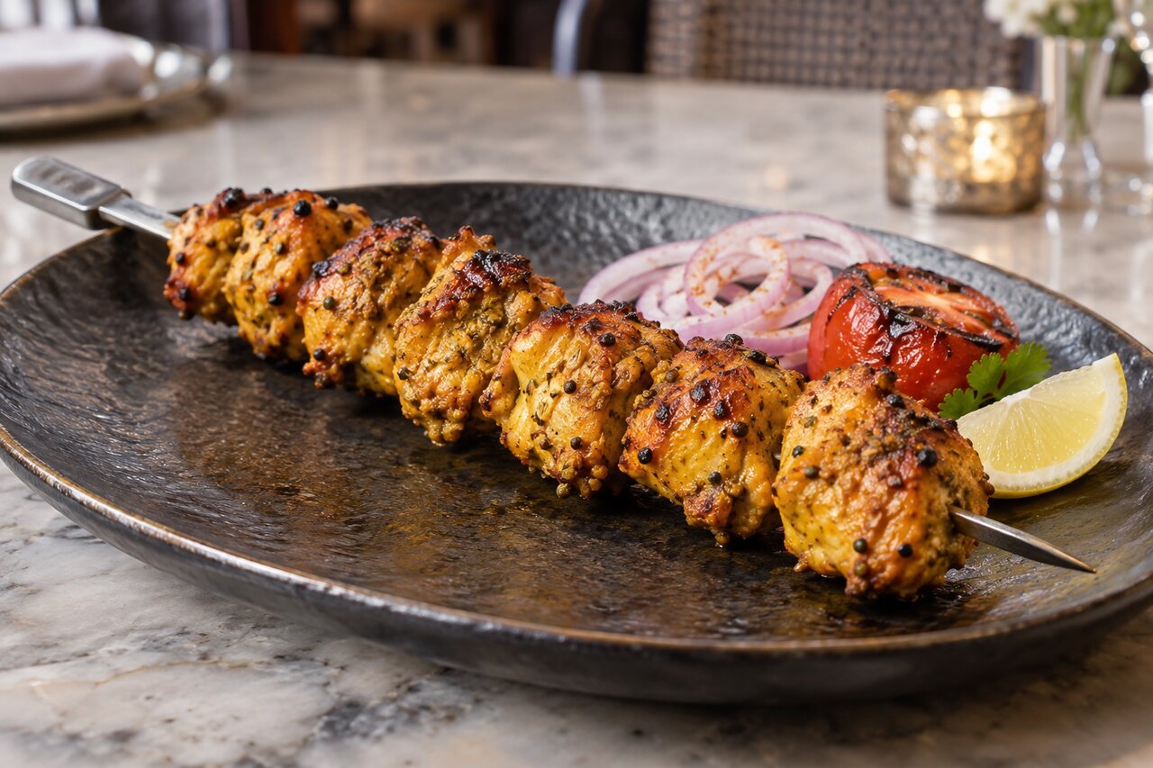 Achari chicken boti skewer