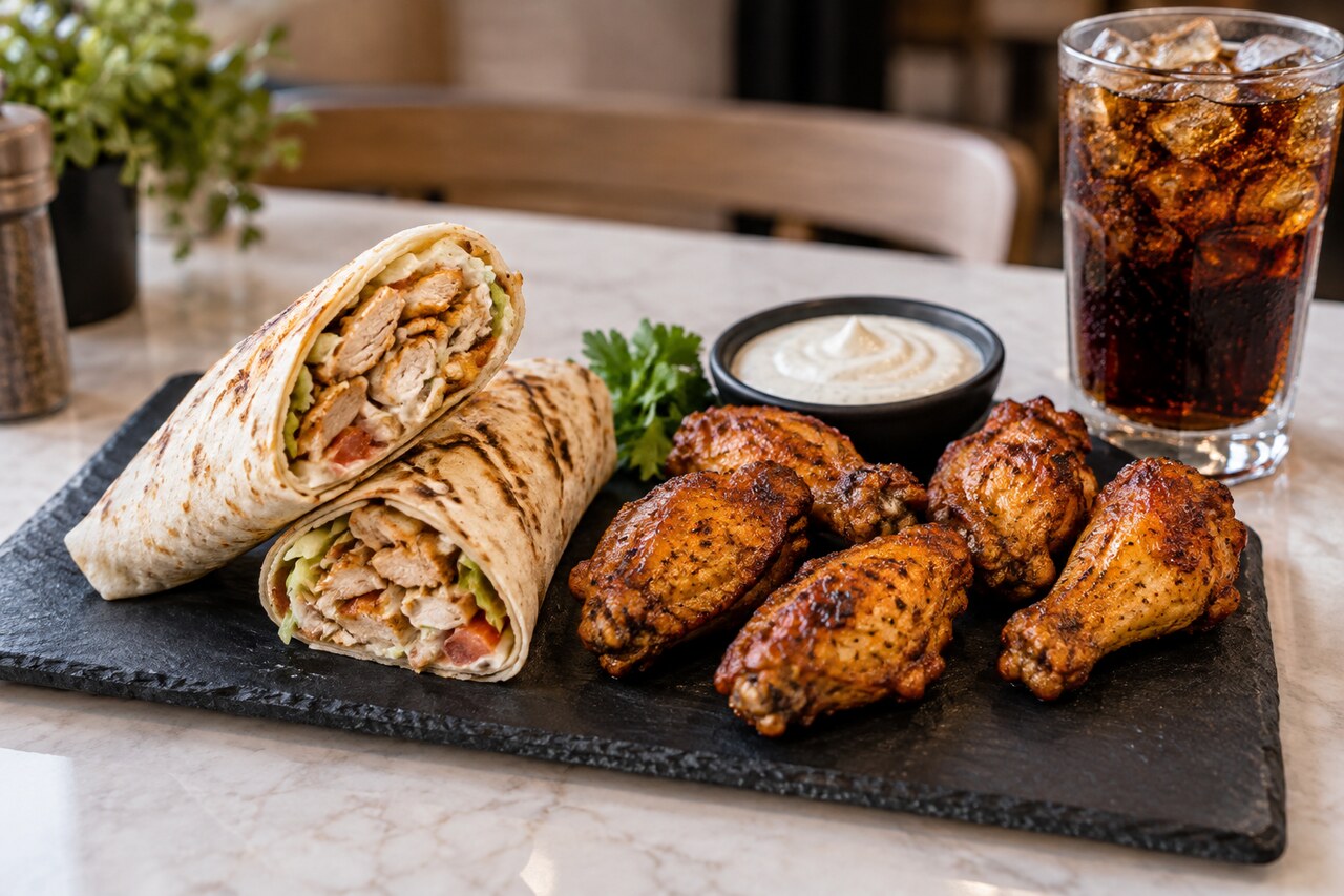 Package 2 - Chicken shawarma, soft drink & 5 chicken wings